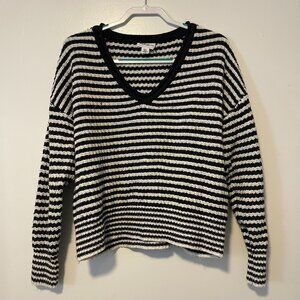 Republic Women's Black and White Stripe V-neck Sweater Size Medium